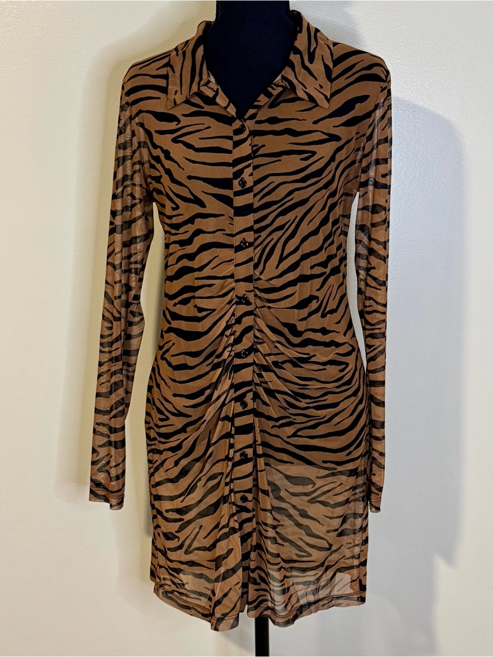 Women's Long-Sleeve Animal Print Dress in Brown/Black